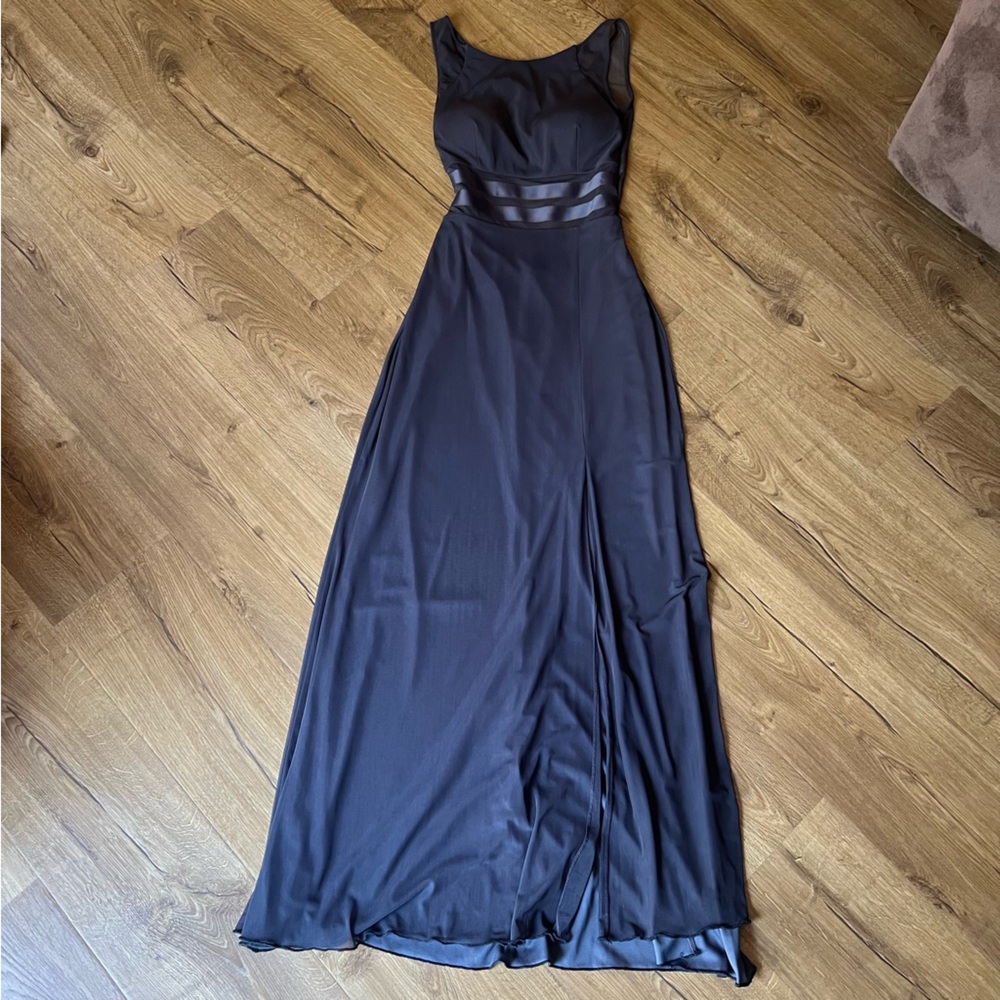 La Femme Charcoal Gray Long Dress